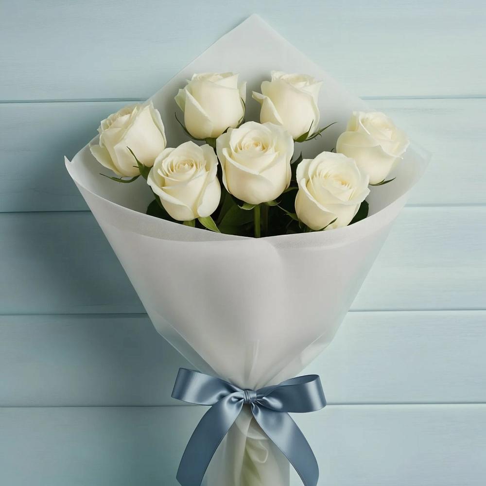 Букет 7 Белых роз Эдлесс Лав в Калаче